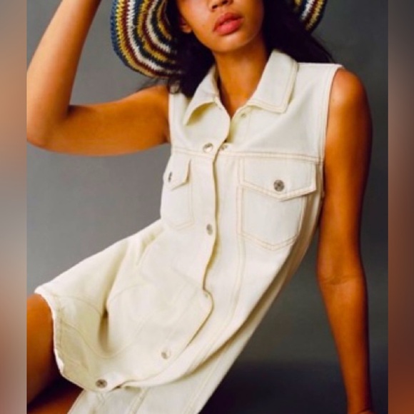 ZARA SLEEVELESS DENIM DRESS VANILLA - Picture 4 of 4